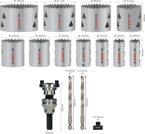 Juego de sierras de corona multimaterial Bosch PRO Q-Lock 15 piezas.